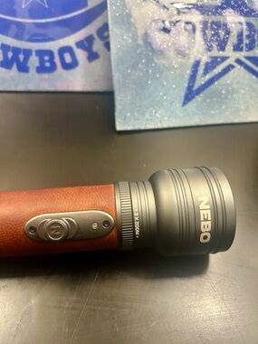 NEBO Handheld Flashlight - Brown Leather Grip, Gunmetal Head